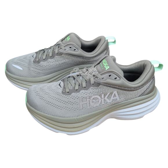 HOKA ONE Bondi 8 Womens 7.5 Olive Haze Mercury Green Run Walking Comfort Sneaker - Picture 3 of 12